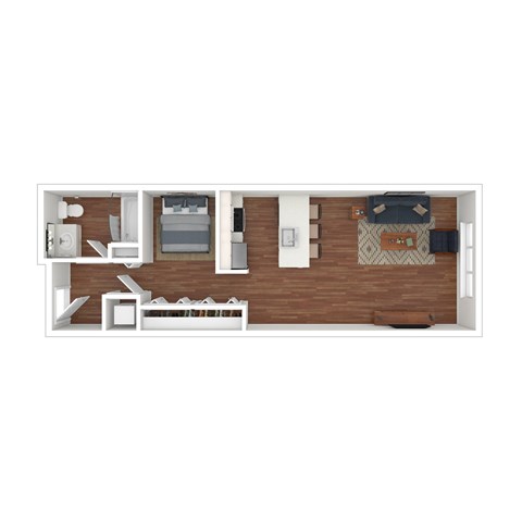 Floor plan for studio, 1 bath, 613 sqft